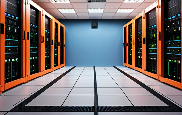 **Linux network security concept:** A secure server room with blinking lights and network cables, highlighting a firewall graphic protecting the servers. Focus on the security aspects, illustrating the concept of "first line of defense". Dutch setting.