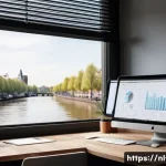 Home 22 운영체제의 메모리 사용량 최적화 - A modern home office setup in the Netherlands featuring a sleek laptop displaying a Windows Task Man...