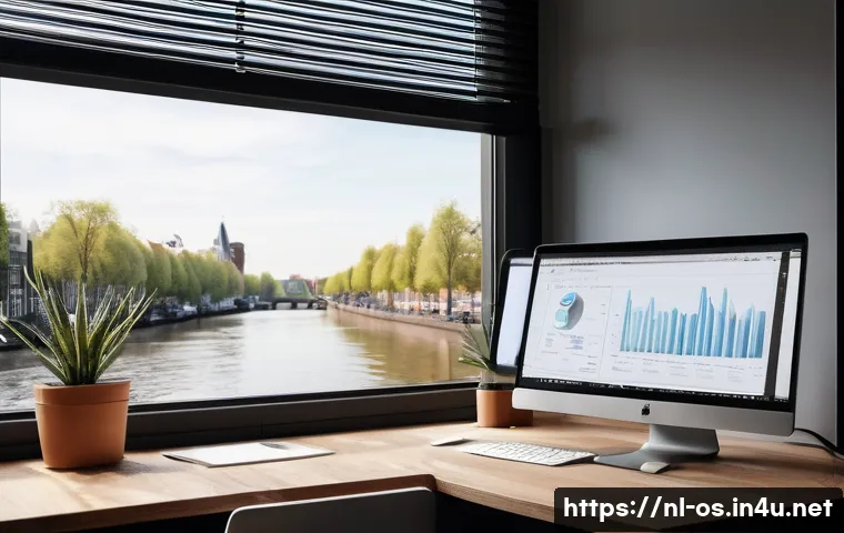 운영체제의 메모리 사용량 최적화 - A modern home office setup in the Netherlands featuring a sleek laptop displaying a Windows Task Man...