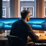 Home 21 리눅스에서 시스템 로그 확인 방법 - A modern Dutch IT professional sitting at a sleek desk in a cozy home office, multiple monitors disp...