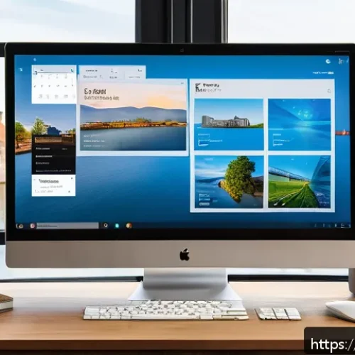Home 31 윈도우 11과 윈도우 10의 차이점 - A sleek, modern desktop computer setup showcasing the Windows 11 interface with a centrally placed S...