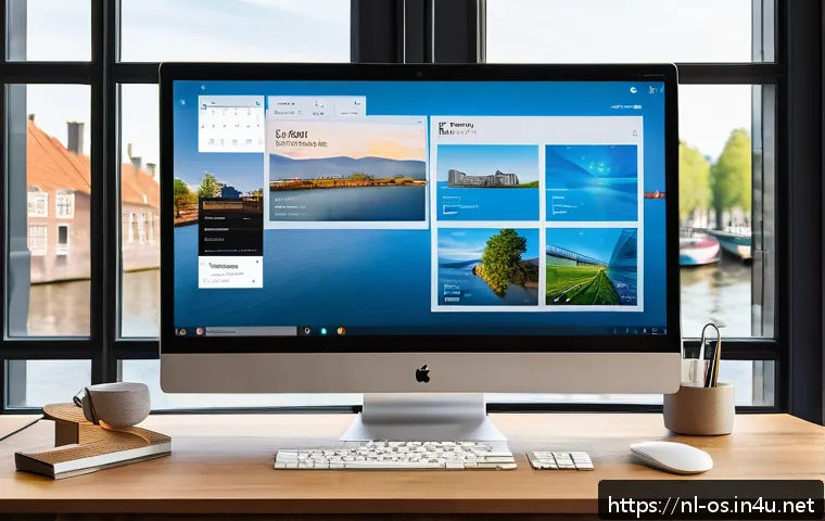 윈도우 11과 윈도우 10의 차이점 - A sleek, modern desktop computer setup showcasing the Windows 11 interface with a centrally placed S...